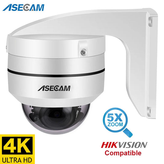 Hikvision Compatible 8MP 4K PTZ IP Camera Outdoor Dome Onvif PoE 5X Optical Zoom CCTV Audio AI Auto Tracking Surveillance Camera