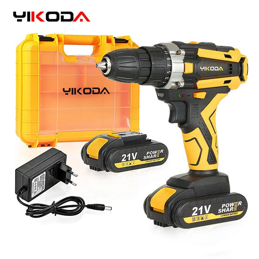 YIKODA 12/16.8/21V Cordless Drill Rechargeable Electric Screwdriver Lithium Battery