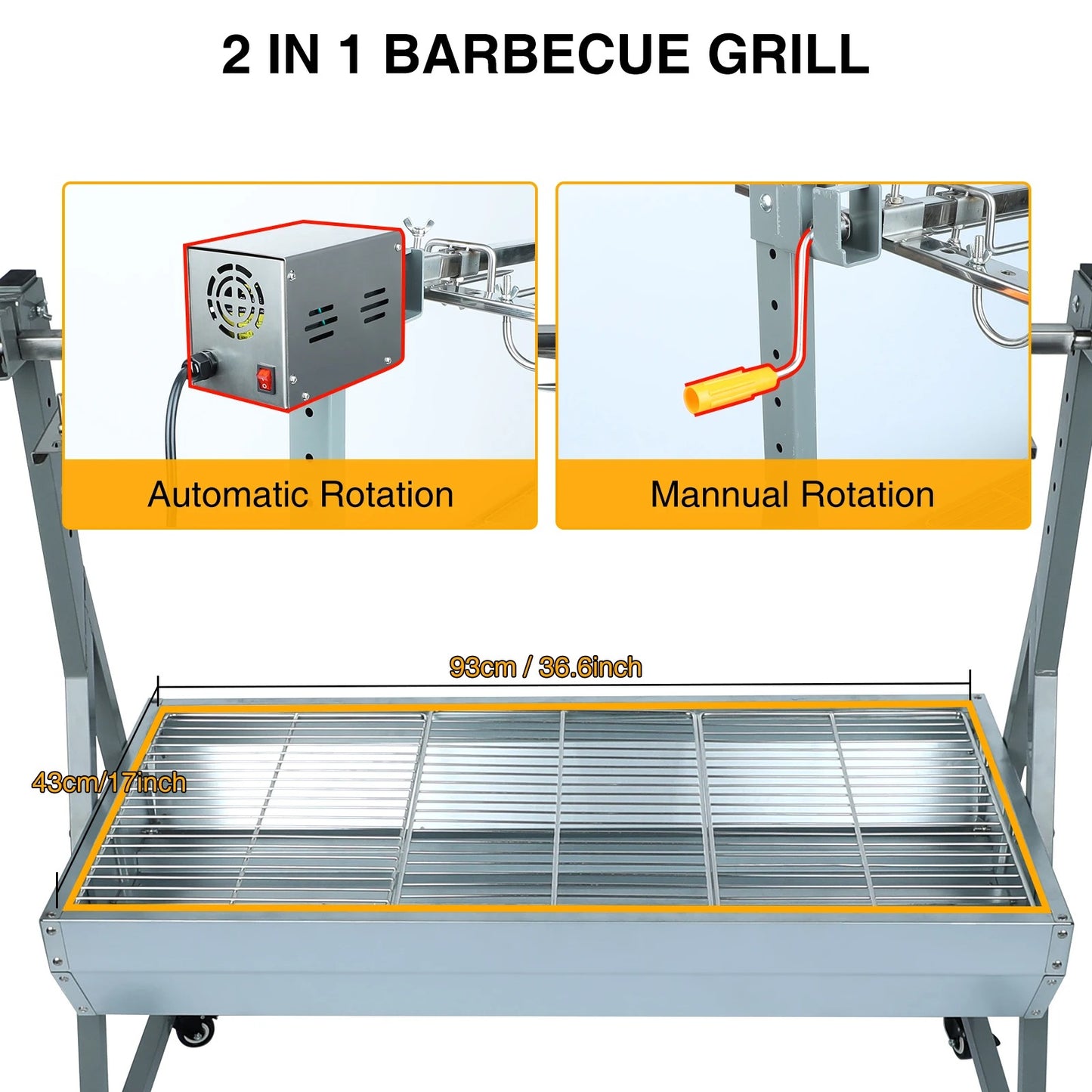 (NEW) Rotisserie Grill Roaster, 132lbs Charcoal Grill Outdoor BBQ Grill Pig Lamb Spit Roaster with 25W Motor