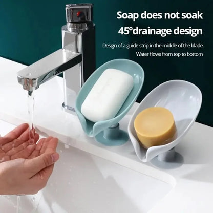 Suction Cup Soap Dish For bathroom Shower Portable Leaf Soap Holder Plastic Sponge Tray