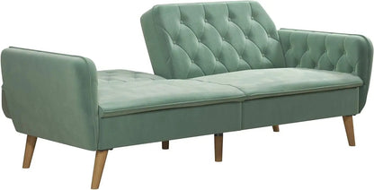 (NEW) Novogratz Tallulah Memory Foam Sofa Bed, Light Green Velvet Futon