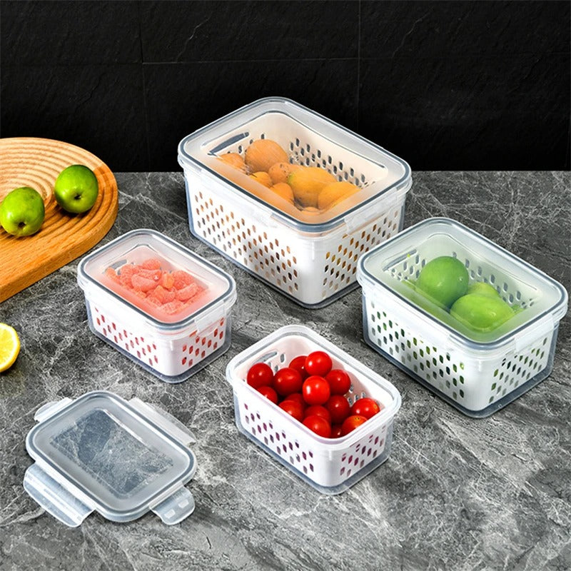 Refrigerator Storage Box Fridge Organizer Fresh Vegetable Fruit Boxes Drain Basket Storage Containers