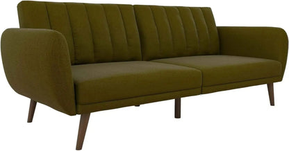 (NEW) Novogratz Brittany Sofa Futon - Premium Upholstery and Wooden Legs - Green
