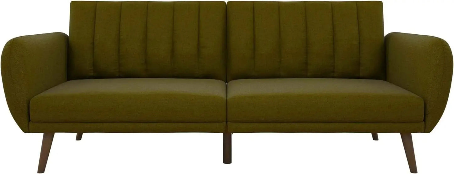 (NEW) Novogratz Brittany Sofa Futon - Premium Upholstery and Wooden Legs - Green