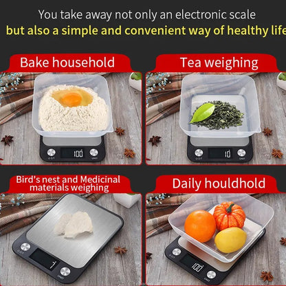 Kitchen Scale 15Kg/1g Weighing Food Coffee Balance Smart Electronic Digital Scales Stainless Stee
