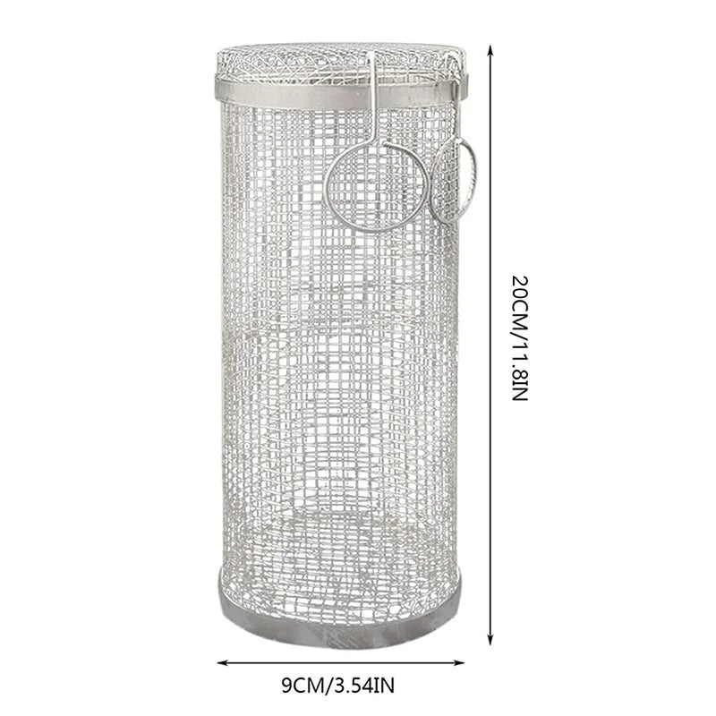BBQ Basket Stainless Steel Rolling Grilling Basket Wire Mesh Cylinder