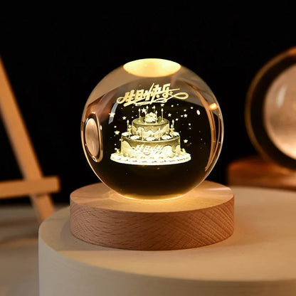 6cm 3D Crystal ball Crystal Planet Night Light Laser Engraved Solar System Globe