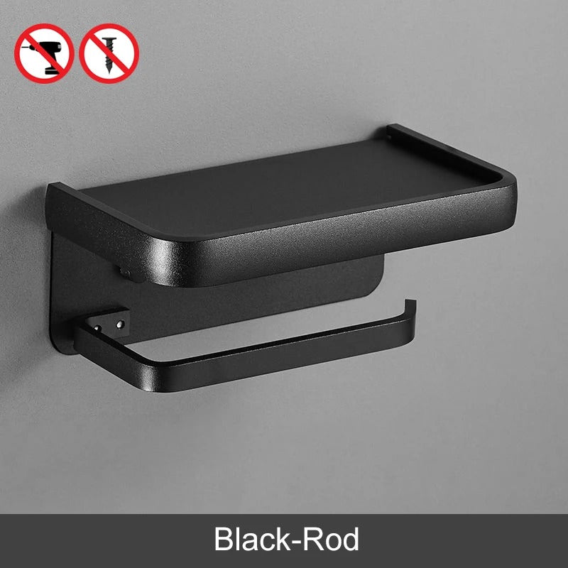 ELLEN Black Toilet Paper Holder Multifunction Bathroom Storage Shelf