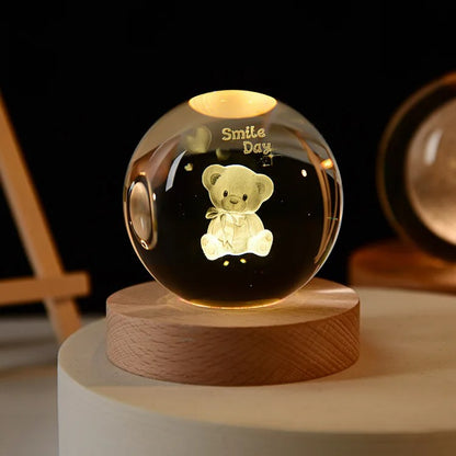 6cm 3D Crystal ball Crystal Planet Night Light Laser Engraved Solar System Globe