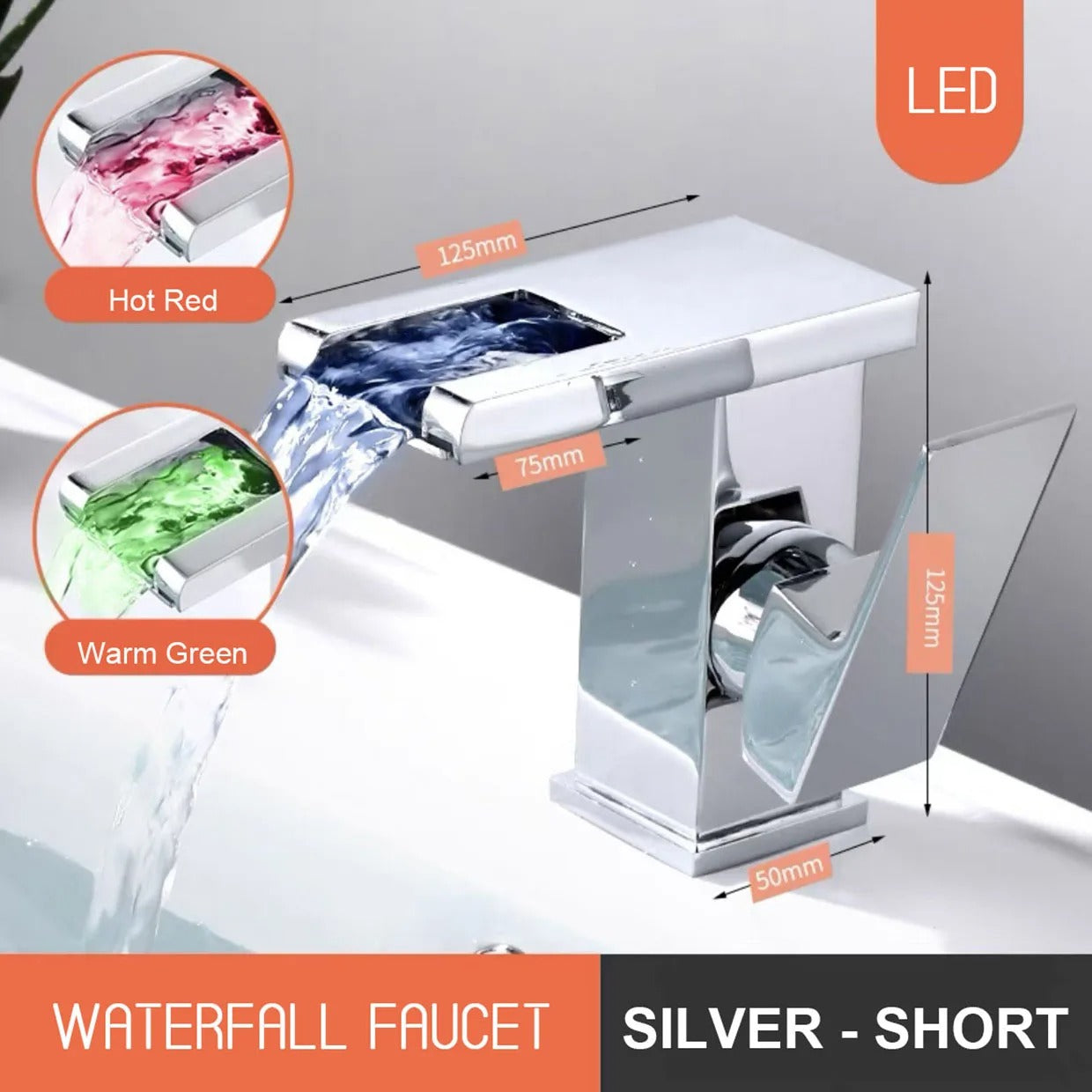 LED Waterfall Faucet Hot Cold Color Changing Smart Luminous Mixer Tap Bathroom Wash