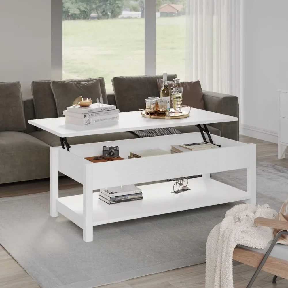 (NEW) Top Coffee Table With Hidden Compartment and Open Shelf Tables