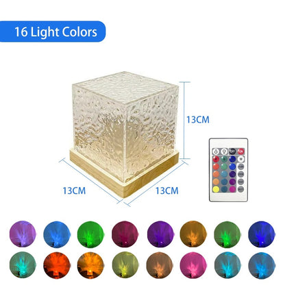 Dynamic Rotating Water Ripple Projector Night Light 3/16 Colors Flame Crystal Lamp for Living Room
