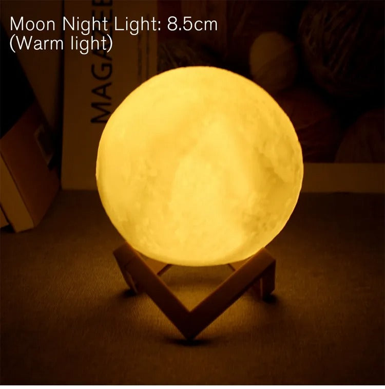8cm Moon Lamp LED Night Light Battery Powered With Stand